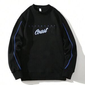 Coast letter embroidery contrast piping sweatshirt “West Coast” black M‎ NWOT